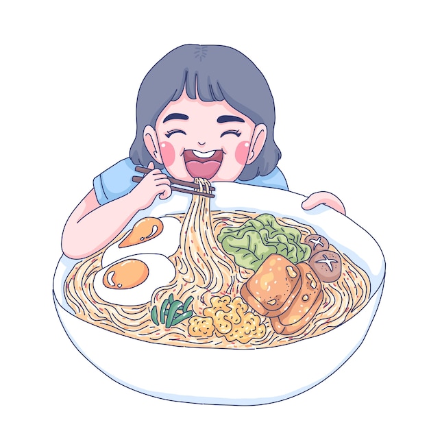 Premium Vector | Mukbang cartoon illustration