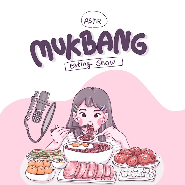 Premium Vector | Mukbang cartoon illustration.