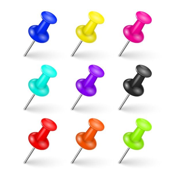 Premium Vector Multi Colored Pin Tacks With A Realistic Shadow On A