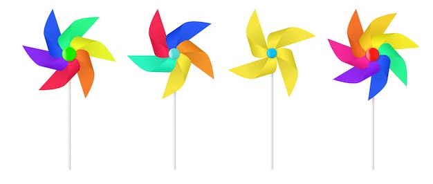 Multi colored toy paper windmill propeller. Premium Vector