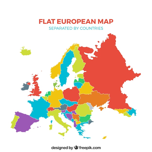 国によって区切られた多色フラットヨーロッパ地図 無料のベクター