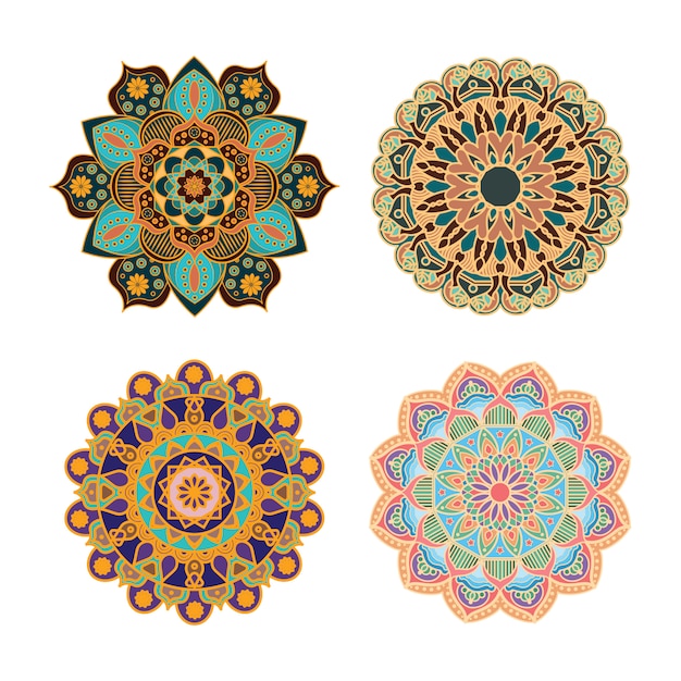 Download Multicolor intricate mandala designs | Premium Vector