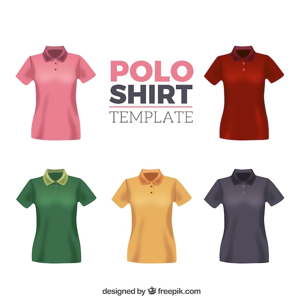 Download Multicolor woman polo shirt template | Free Vector