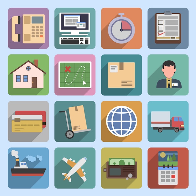 Multicolored logistic icons flat Free Vector