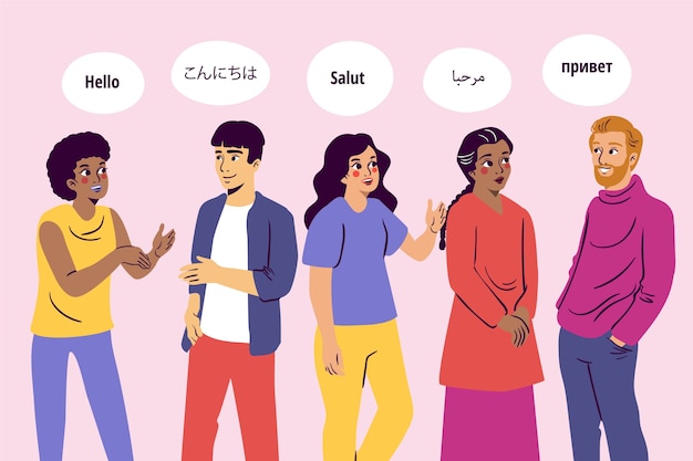 Multicultural society talking in different languages Free Vector