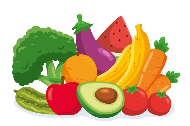 Free Vector | Multiple fruits and vegetables wallpaper