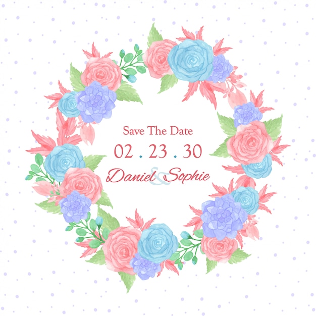 Premium Vector | Multipurpose flower wreath with blue and pink roses