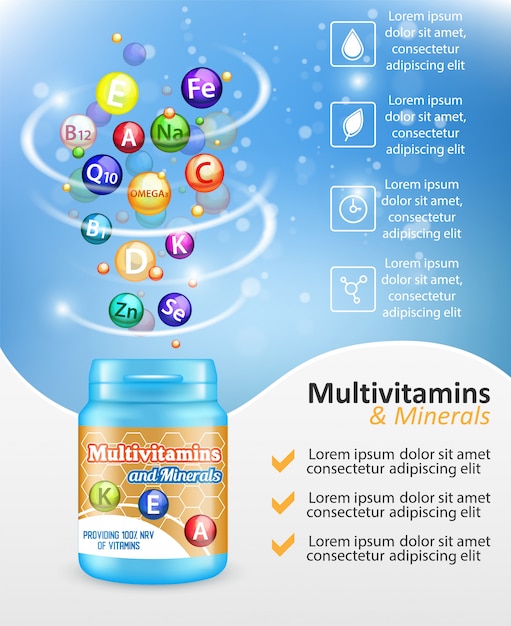 Multivitamin complex ad vector design template Premium Vector