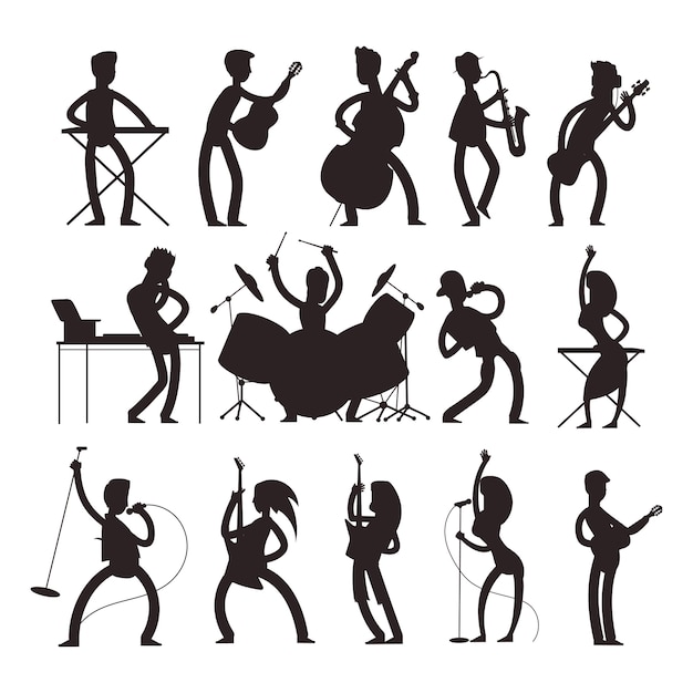 Muscian silhouettes isolated on white Premium Vector