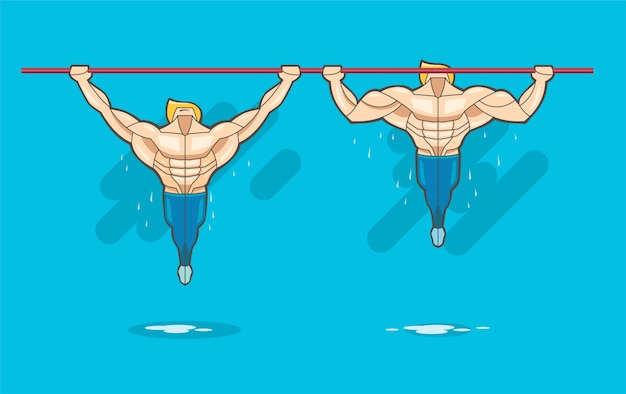 Premium Vector | Muscle man hang on bar and lift up for strength training