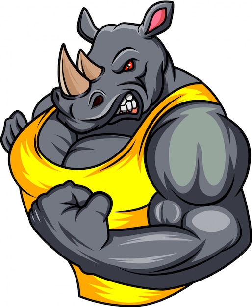 Muscle rhino cartoon | Premium Vector