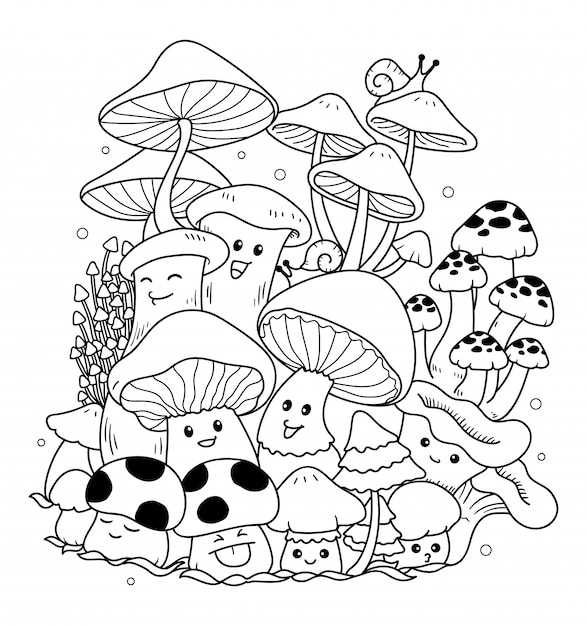 Premium Vector | Mushroom doodle art