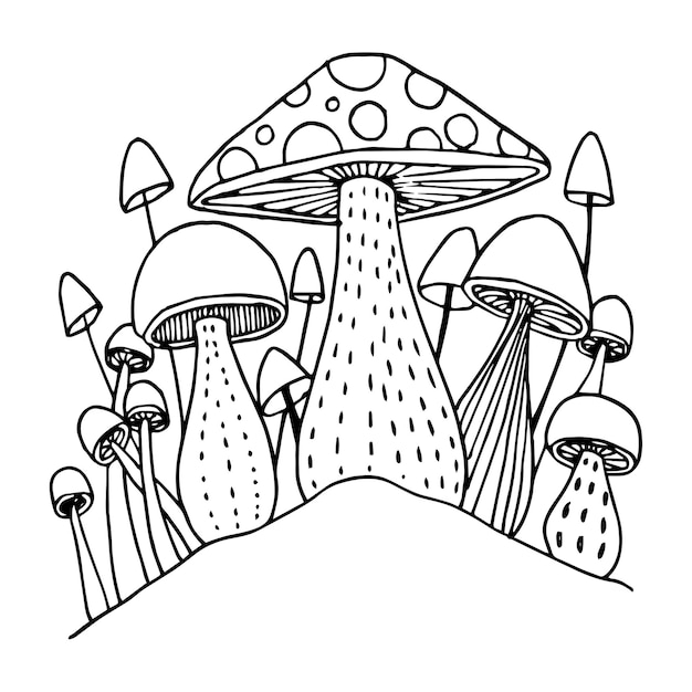 Download Premium Vector | Mushroom doodles for coloring book isolated