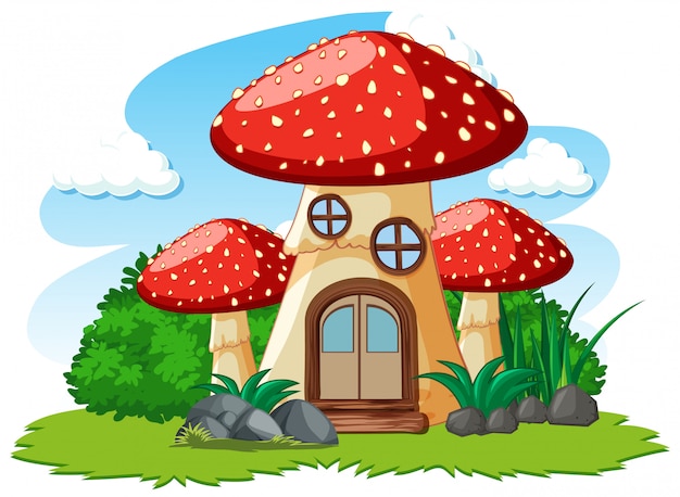 Free Vector | Mushroom house and some grass cartoon style on white ...