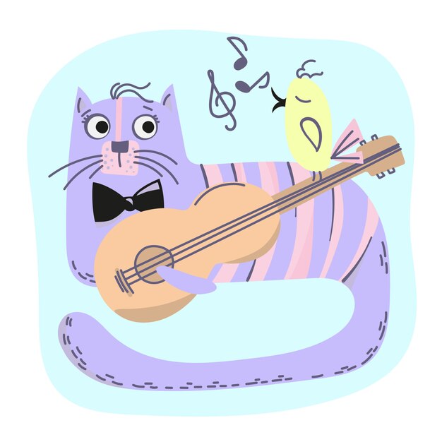 プレミアムベクター Music Catコミック動物漫画のベクトルイラストセット