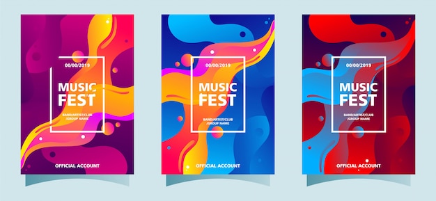 Premium Vector Music Fest Poster Template Collection With Colorful Flowing Background