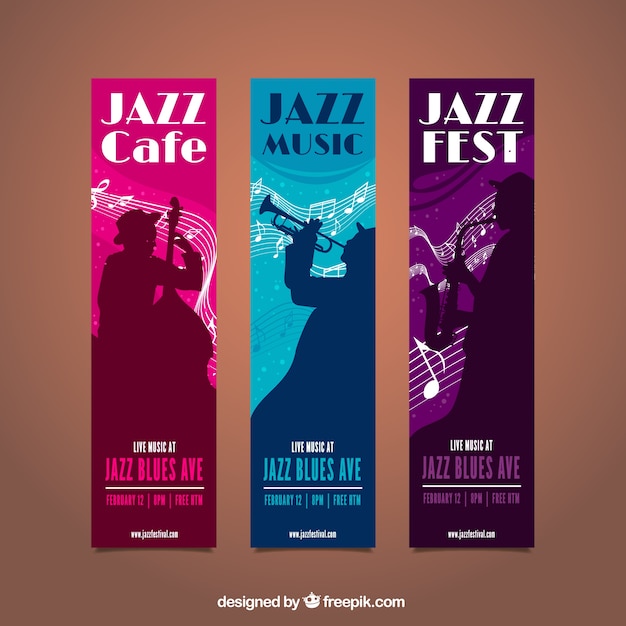 Music Festival Banners With Musician Silhouettes Vector Free Download