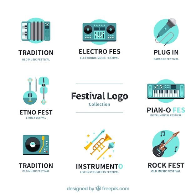 Download Free Music Festival Logo Collection With Flat Design Free Vector Use our free logo maker to create a logo and build your brand. Put your logo on business cards, promotional products, or your website for brand visibility.