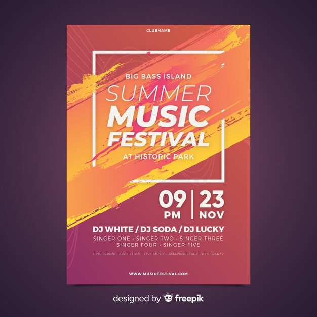 Music festival poster template Vector Free Download