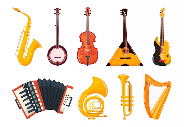 Premium Vector | Music instruments cartoon set