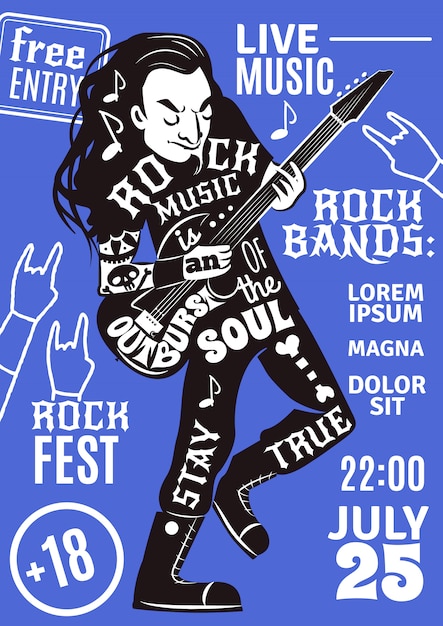 Music lettering silhouette poster rock Free Vector