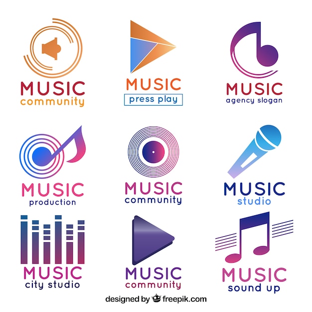 Download Free Music Logo Collection With Gradient Style Free Vector Use our free logo maker to create a logo and build your brand. Put your logo on business cards, promotional products, or your website for brand visibility.