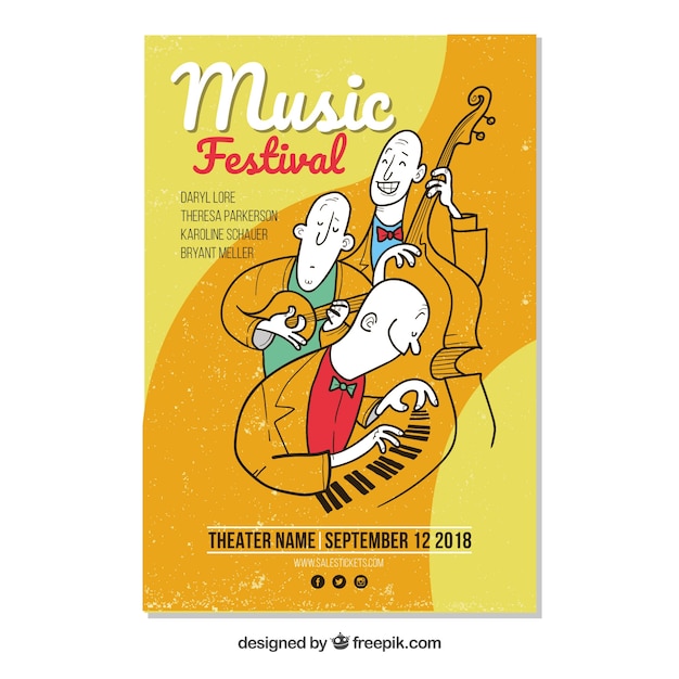 Download Music poster template in yellow tones | Free Vector