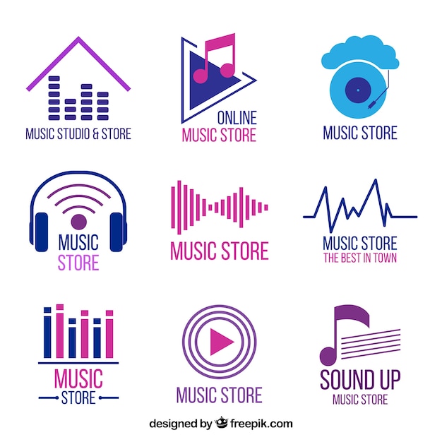 Music store logo collection with flat design | Free Vector