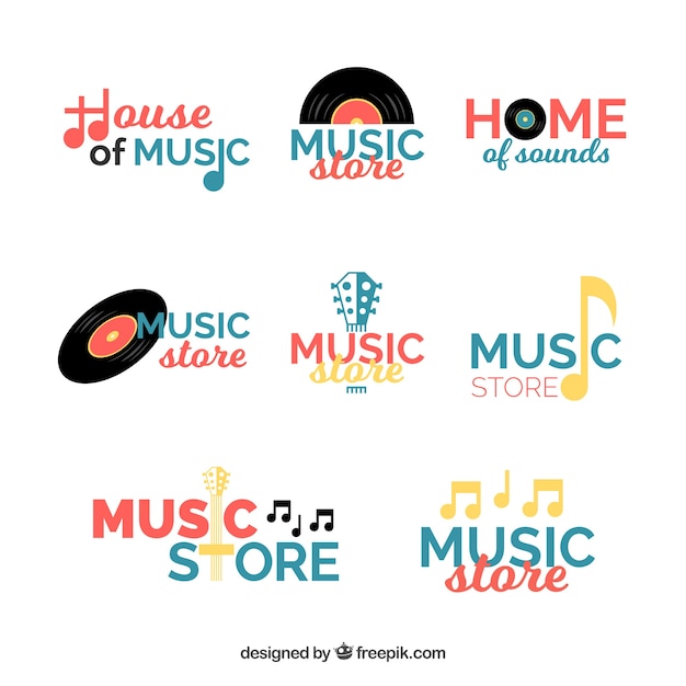 Download Free Download This Free Vector Music Store Logo Collection With Flat Use our free logo maker to create a logo and build your brand. Put your logo on business cards, promotional products, or your website for brand visibility.