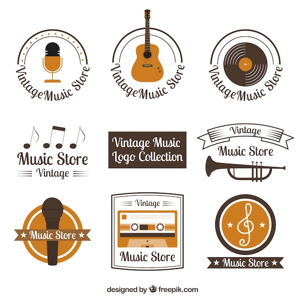 Music store logo collection with vintage style | Free Vector
 Vintage Music Logos