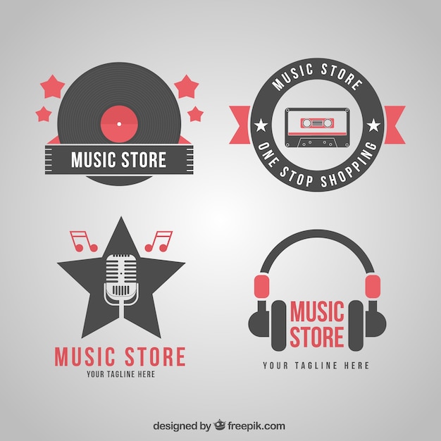 Music store logo collection with vintage style | Free Vector
 Vintage Music Logos