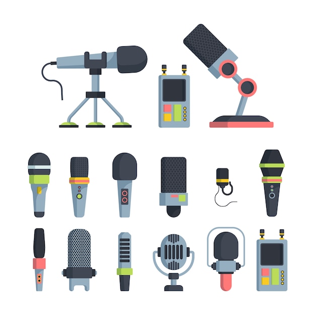 Download Premium Vector Music And Television Microphones Flat Vector Illustrations Set