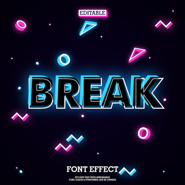 Music tittle font effect with memphis dark background Premium Vector