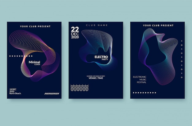 Music wave poster . sound flyer with abstract gradient line waves. Premium Vector