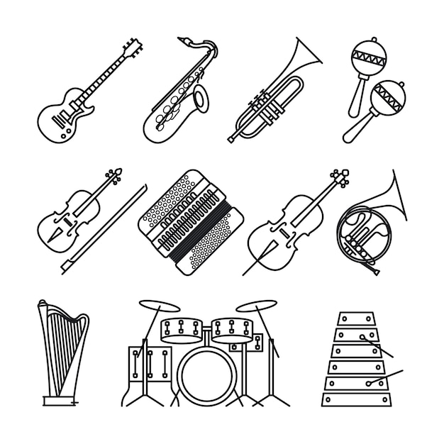 Musical instruments thin line icons Premium Vector