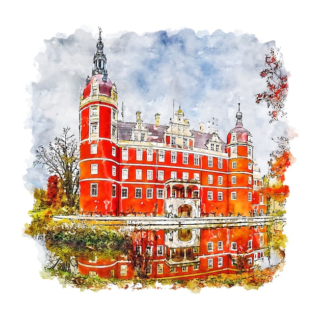 Download Premium Vector | Muskau castle germany watercolor sketch ...