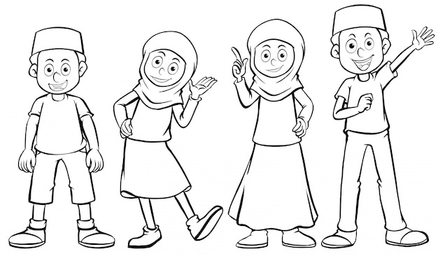 Free Vector Muslim Boy And Girl With Happy Face
