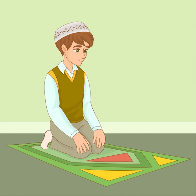 Muslim boy praying on ramadan Premium Vector
