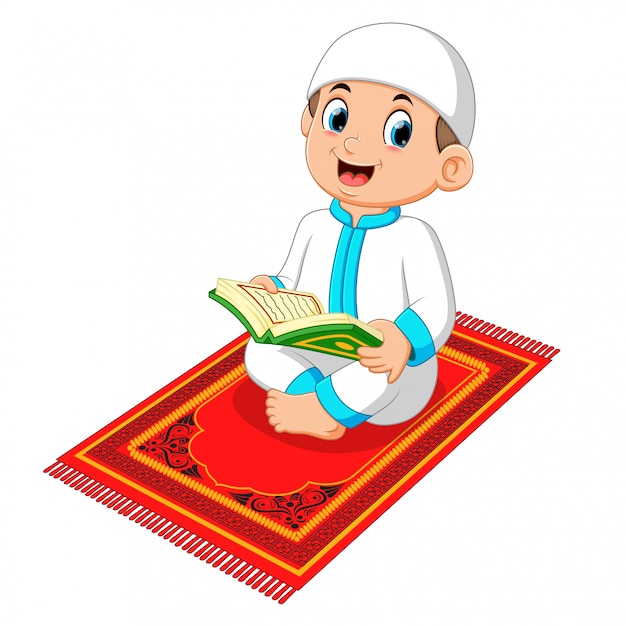 Muslim boy reading holy quran Premium Vector