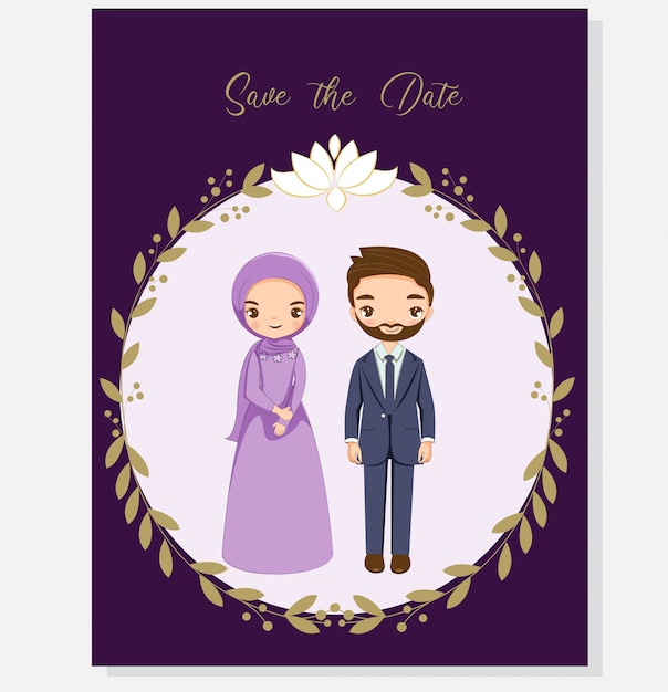 Muslim couple for wedding invitations card Vector | Premium Download