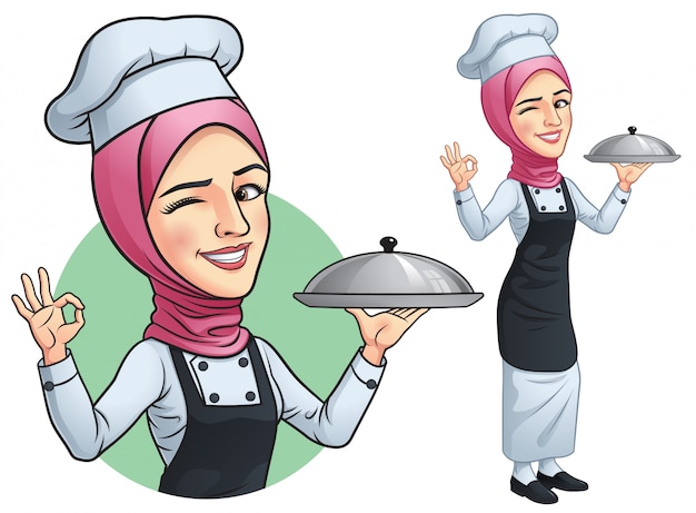 Download Premium Vector | Muslim girl chef with hjab