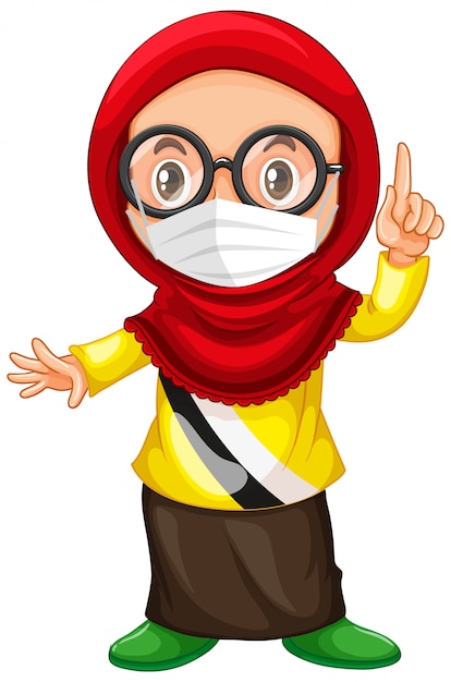 Free Vector | Muslim girl glasses wearing mask