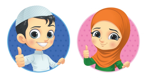  Muslim  kids show thumb up Premium Vector
