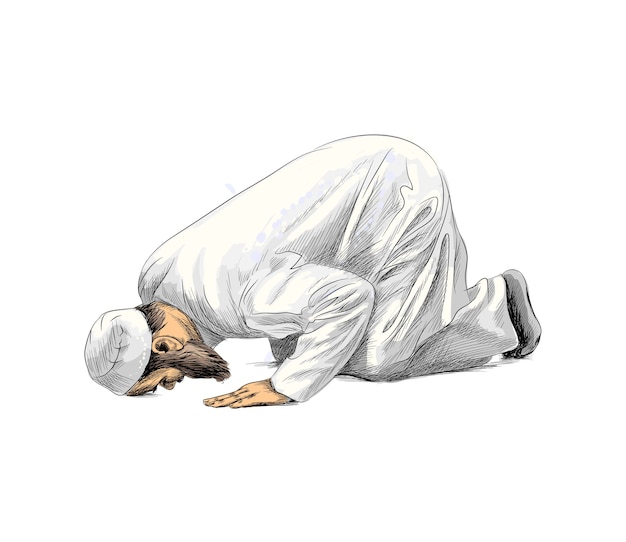 Premium Vector Muslim man praying, hand drawn sketch. illustration of