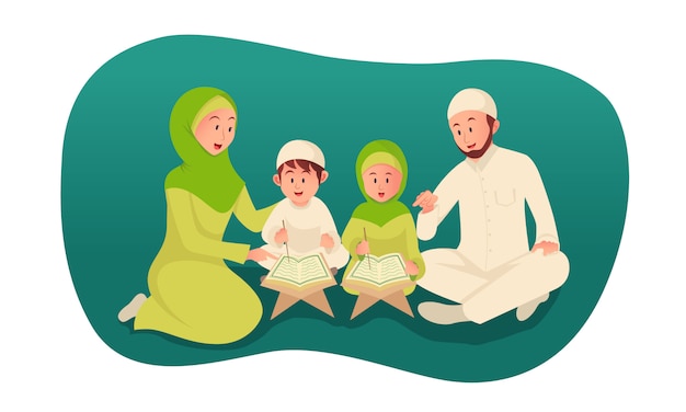 muslim-parent-teaching-holy-quran-for-his-children-ramadan-concept