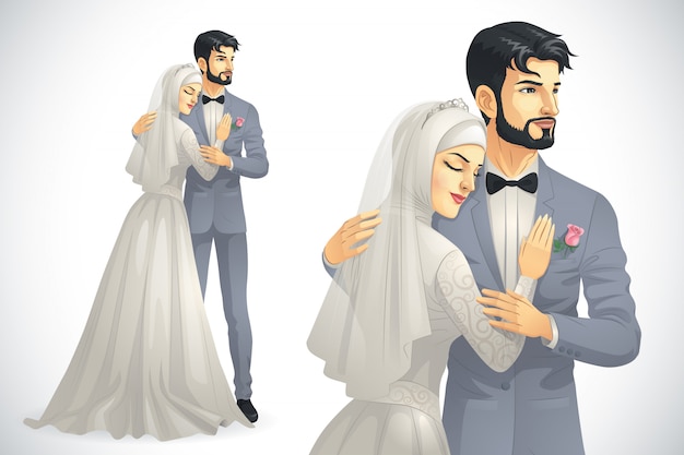 Premium Vector | Muslim wedding couple