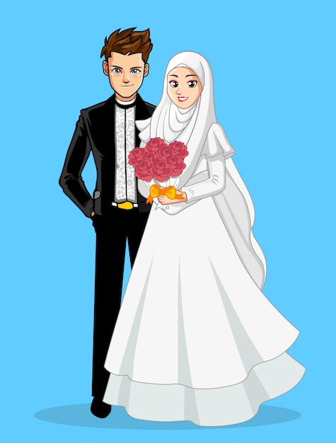 40 Trend Terbaru Wedding Vektor  Kartun Pengantin  Muslimah 