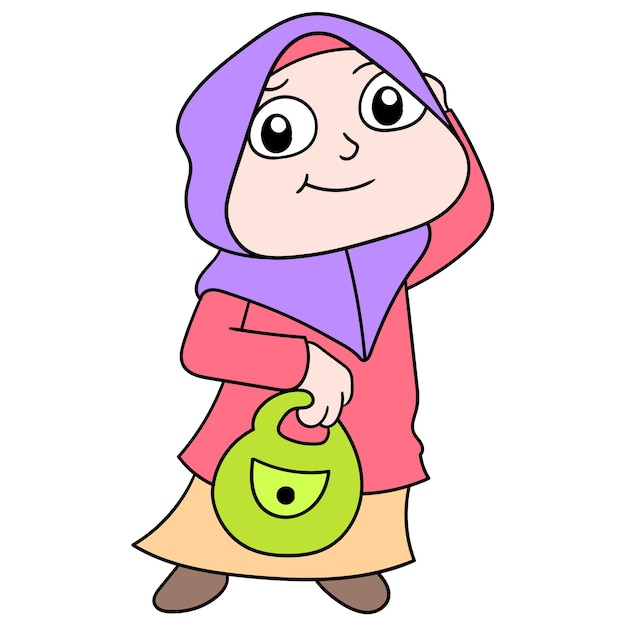 Premium Vector | Muslim woman wearing a hijab carrying a shopping bag ...