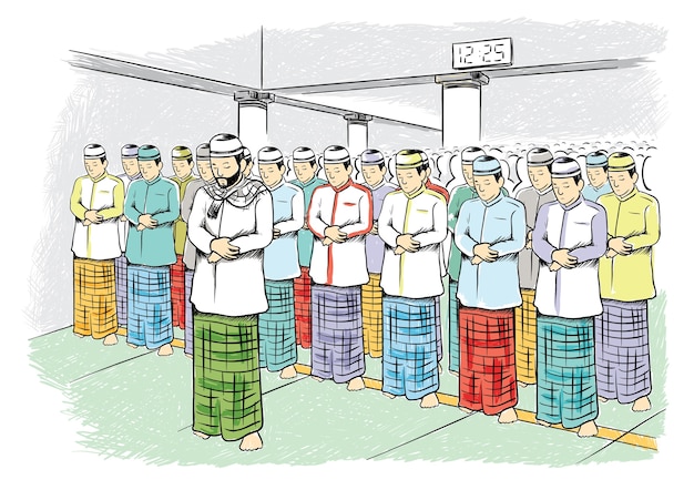 Muslims praying in a mosque illustration | Premium Vector