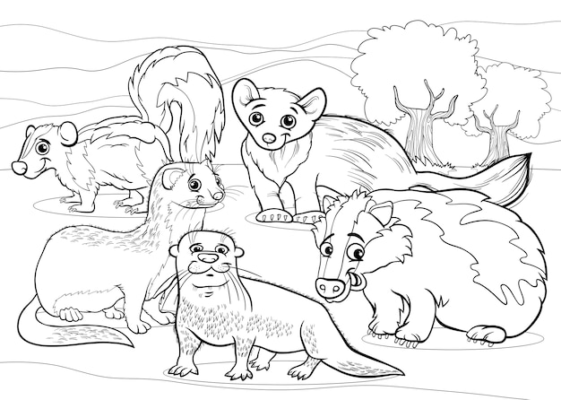 Premium Vector | Mustelids animals cartoon coloring page
